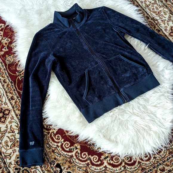 Aritzia TNA Midnight Blue Velvet Zip Up Jacket - Picture 3 of 12
